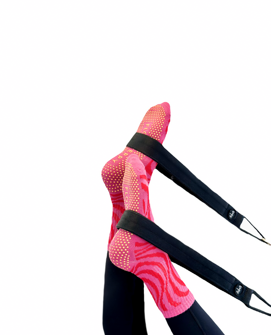 Close-up of non-slip grip on Flow Peppy Pilates socks