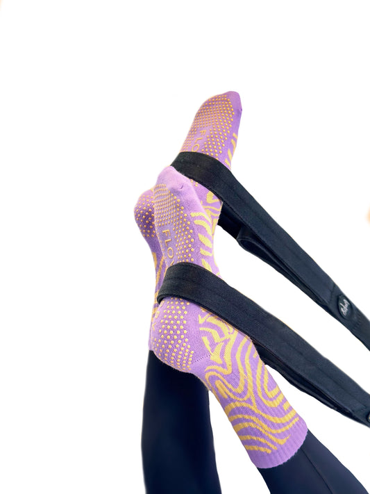 Close-up of non-slip grip on Flow Peppy Pilates socks