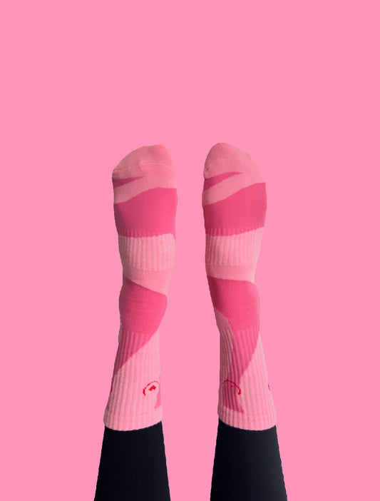 Pink Flow Peppy, New Zealand made pilates and yoga socks for Breast Cancer Awareness.