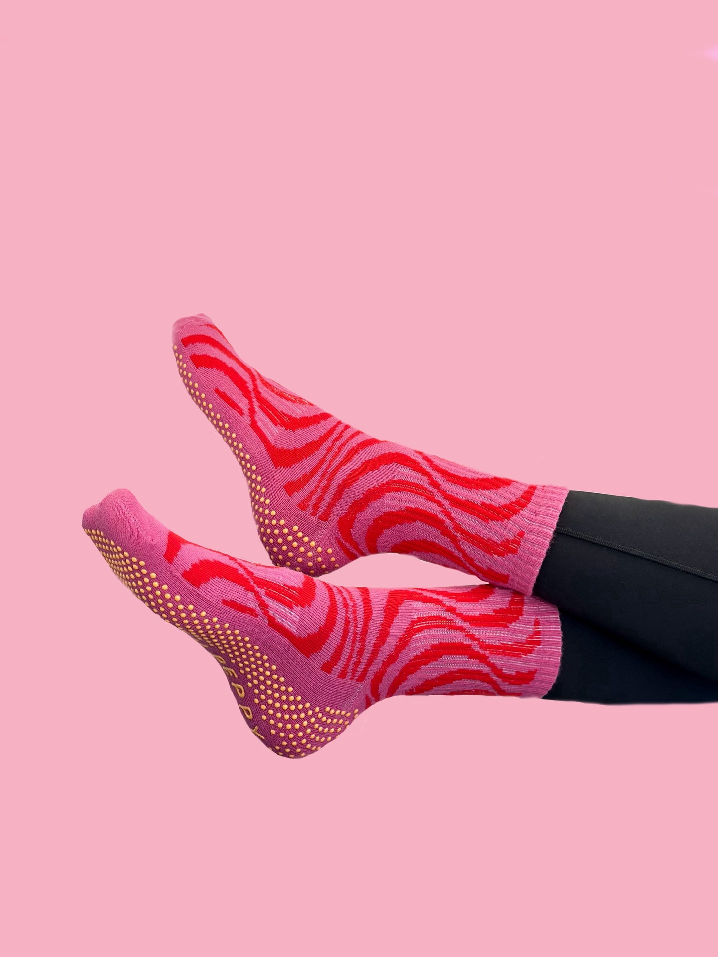 Close-up of non-slip grip on Flow Peppy Pilates socks