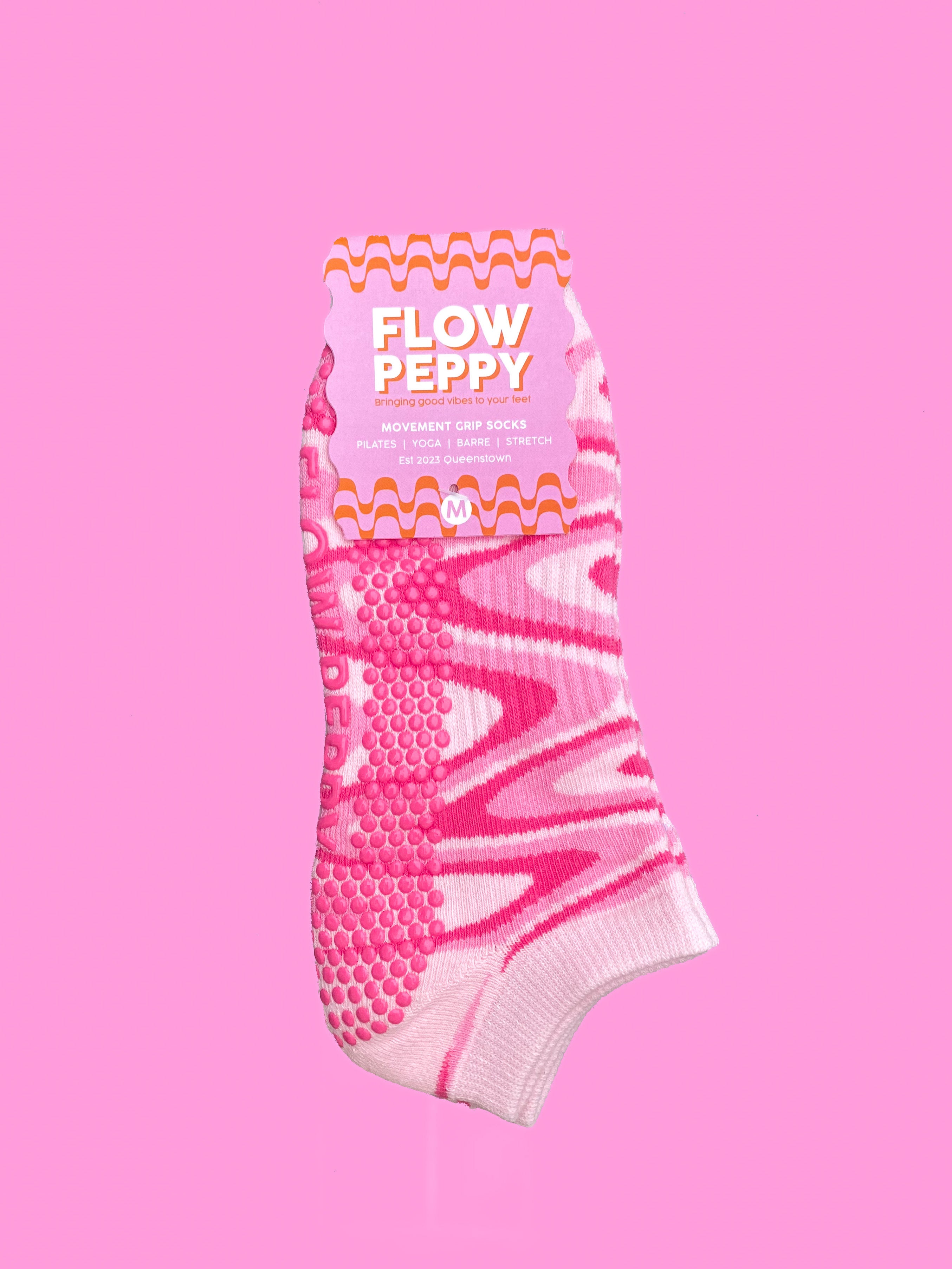 Shop Flow Peppy Pilates grip socks — premium non-slip Pilates socks from an Australian owned brand. Trusted by Pilates studios across Australia & New Zealand. 