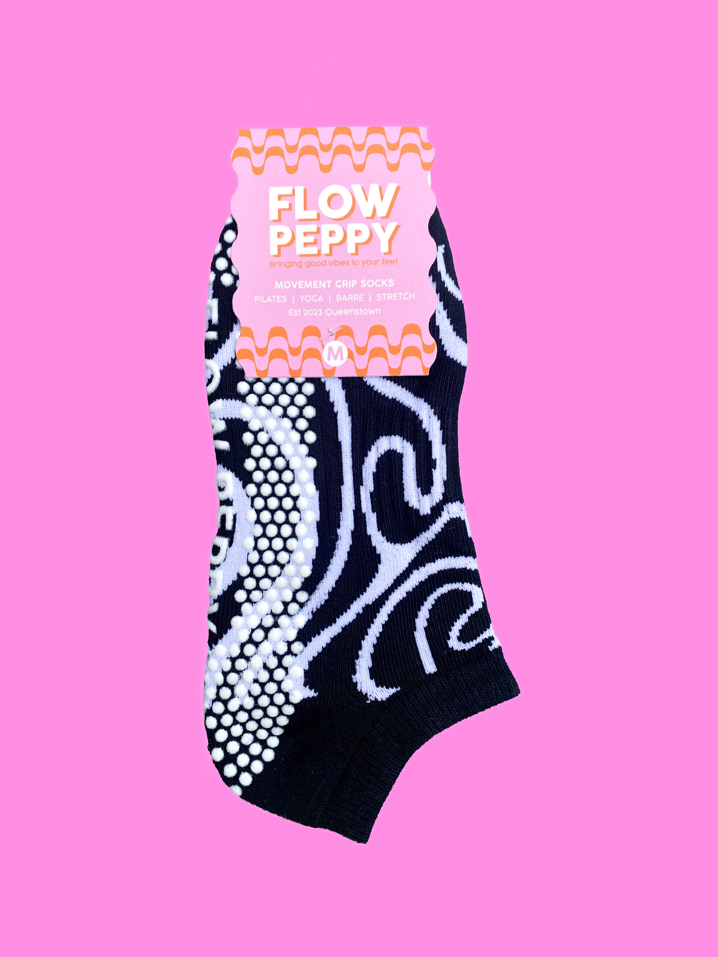 Shop Flow Peppy Pilates grip socks — premium non-slip Pilates socks from an Australian owned brand. Trusted by Pilates studios across Australia & New Zealand. 